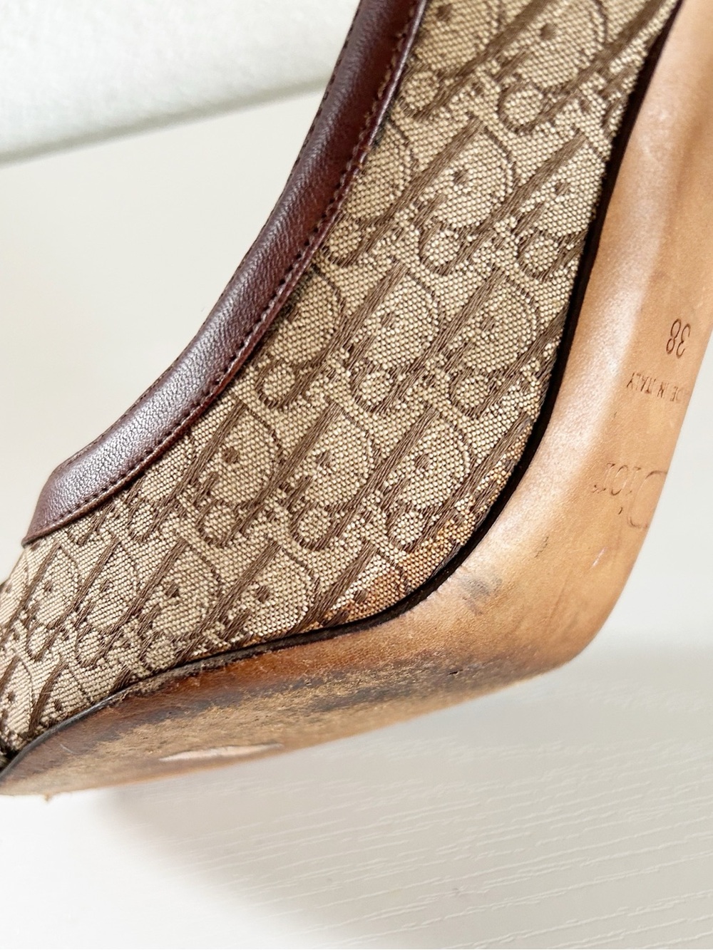 Christian Dior Diorissimo Canvas Heels Brown Beige Leather Monogram Size EU 38 - Picture 8 of 16